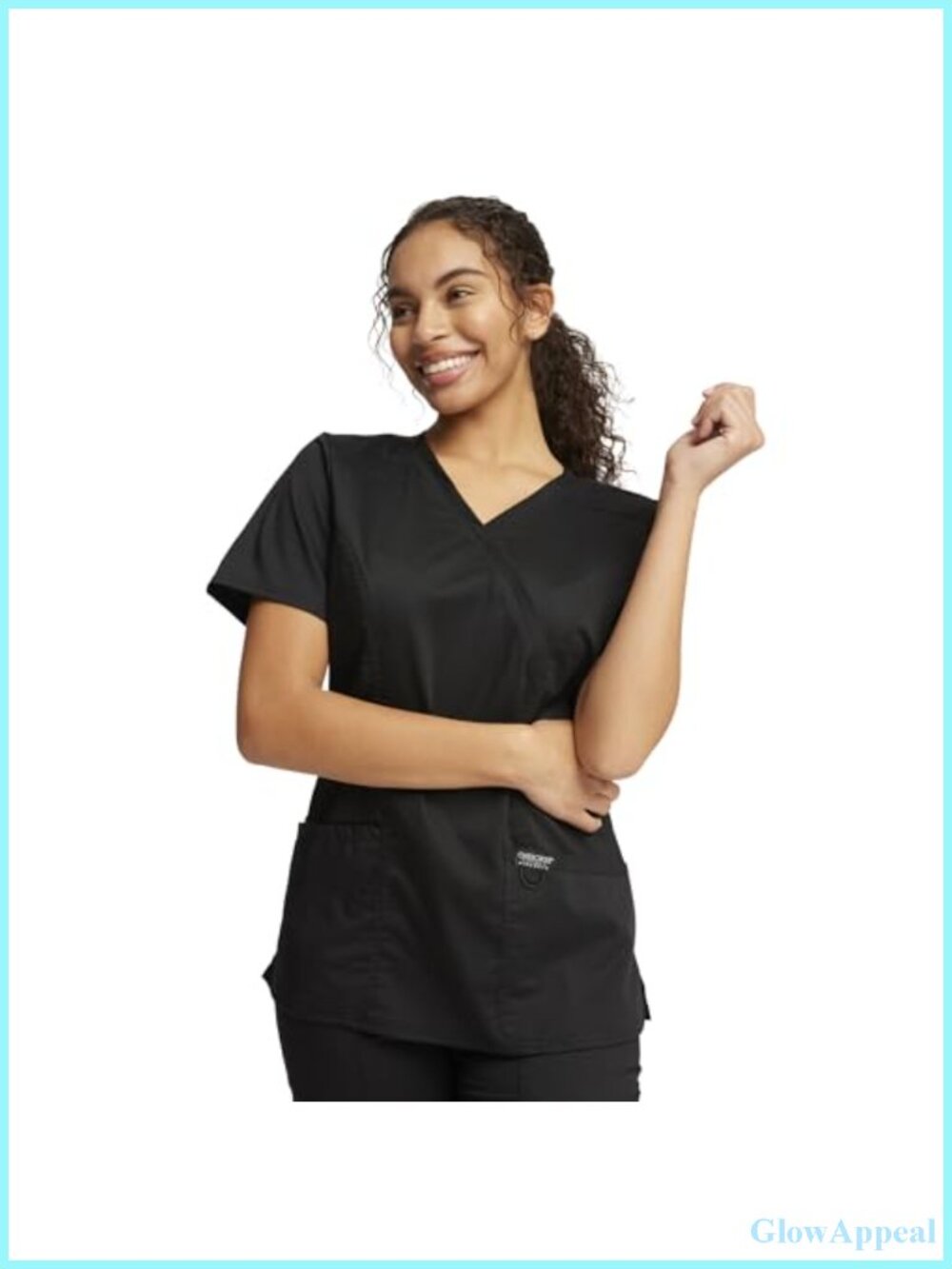 Cherokee Mock Wrap Scrub Top, Soft 2-Way Stretch, 3 Pockets, Medical Nursing